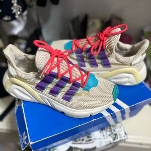 adidas Sneakers with Cream, Purple, and Red Accents